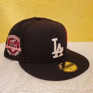 New Era 59Fifty Los Angeles Dodgers Fitted Hat Size 7 1/2 "50th Anniversary"